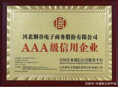 喜讯！河北钢谷电子商务股份荣获AAA级企业信用等级证书